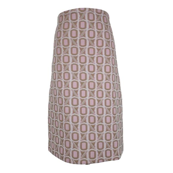 Vintage 60s Mod Knee Skirt Size XL Pink Brown Geometric Poly Jacquard - Picture 1 of 9